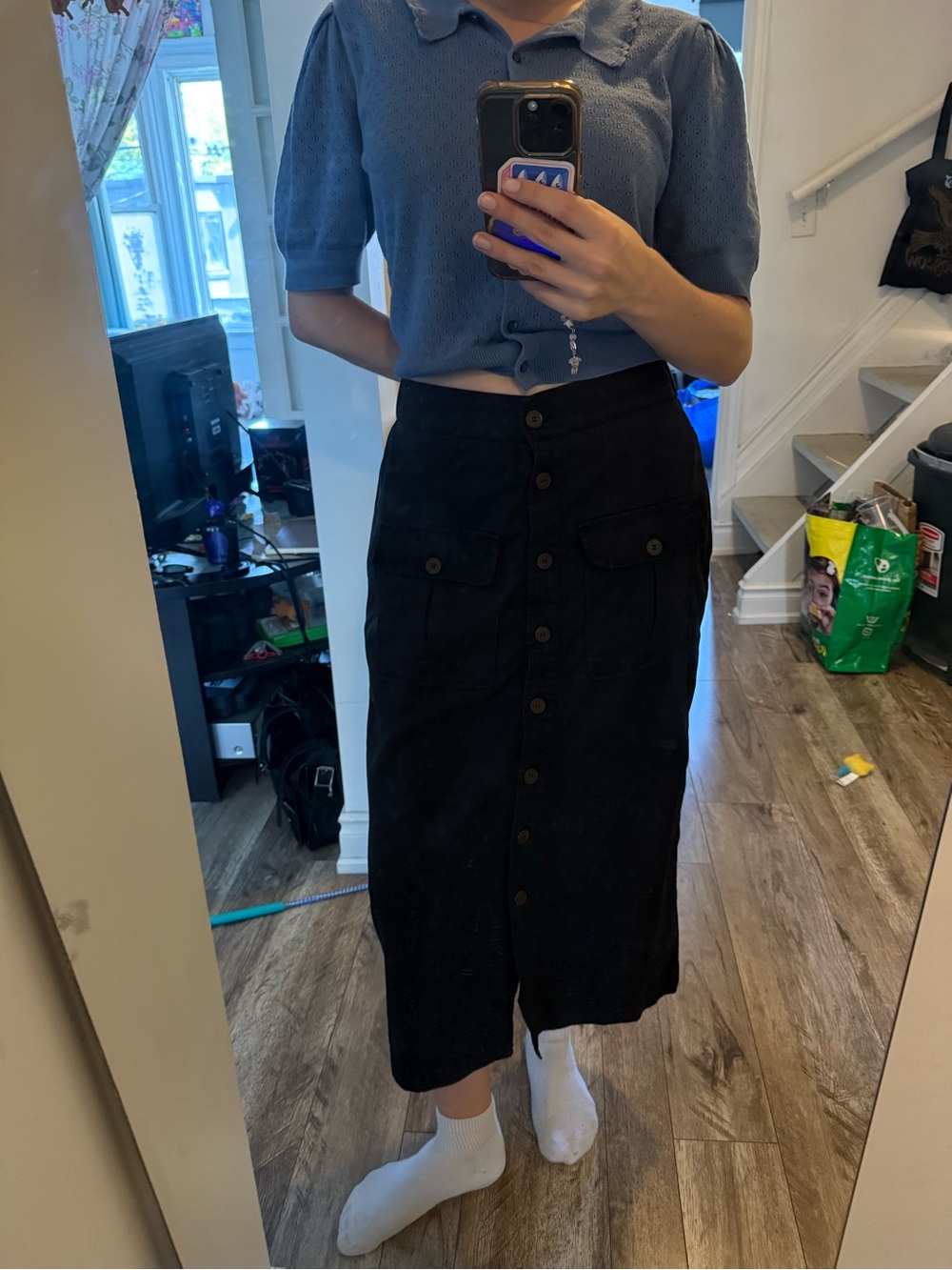 Sunday in Brooklyn Black Button-Front utility Midi Skirt